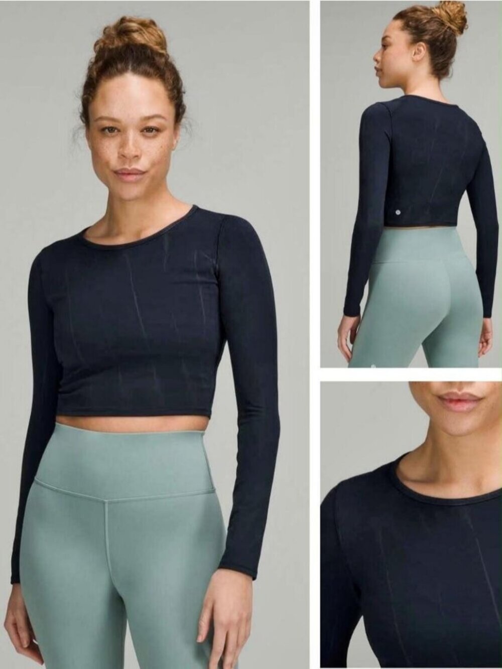 LULULEMON Wunder Train Cropped Long Sleeve Shirt Size 2 Sun Bleached Wash Navy